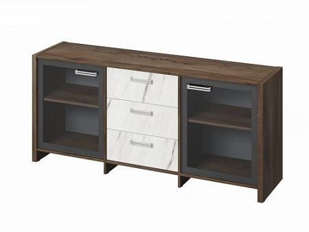 Тумба трехсекционная с 2 дверьми FI-13-02.G. Орех Пацифик Табак/Мрамор Леванто белый