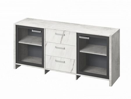 Тумба трехсекционная с 2 дверьми FI-13-02.G Хромикс белый/Мрамор Леванто белый